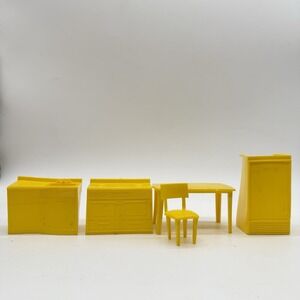 Unbranded Yellow Plastic Miniature Doll‎ House Furniture Vintage Lot Of 5